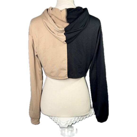 No Boundaries Crop Hoodie Sz 11/13 Dragon Graphic Colorblock Black Tan Y2K Style - Picture 3 of 6